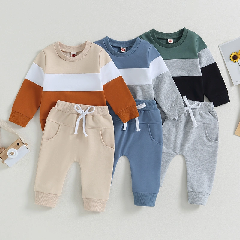 Baby Boys Spring 2 Piece Outfits Contrast Color Sweatshirt and Pants