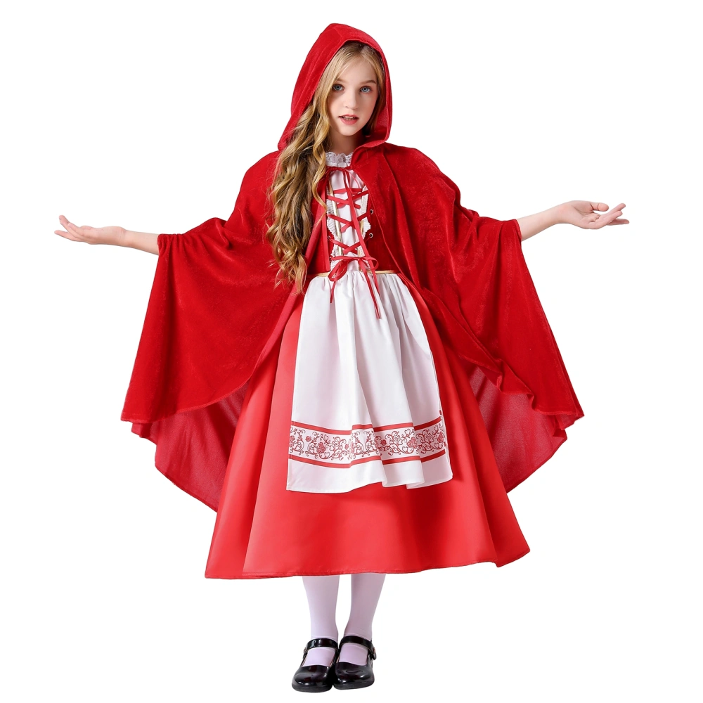 Christmas Cosplay Costume for Kids Girls, Red Dress with Cloak