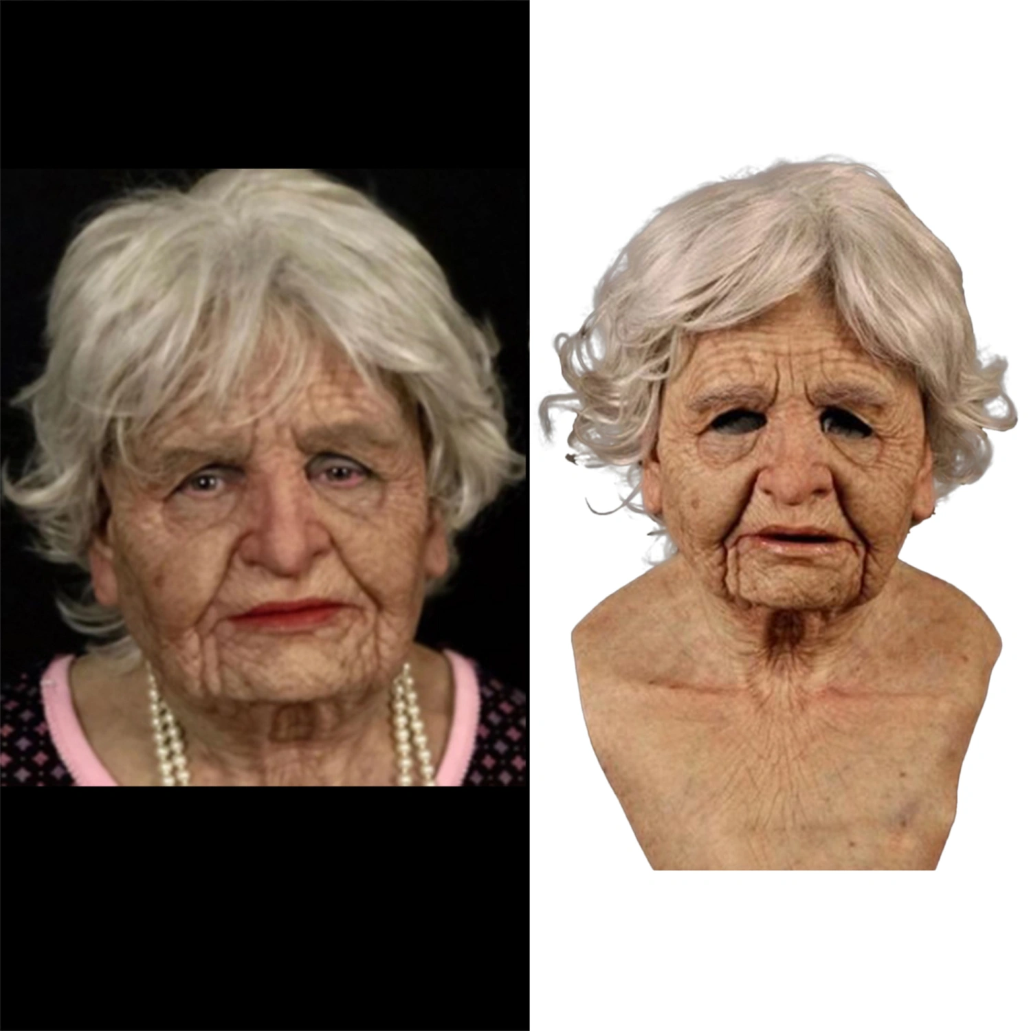 Old Man Woman Mask, Realistic Halloween Human Wrinkle Face Mask