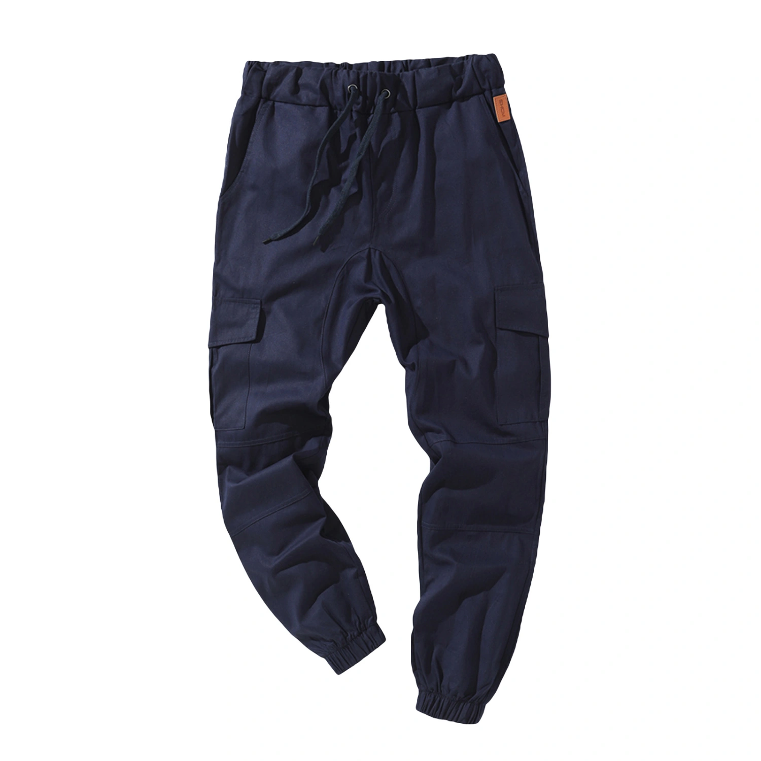 Men Solid Color Cargo Trousers, Loose Fit Drawstring Waist Long Pants
