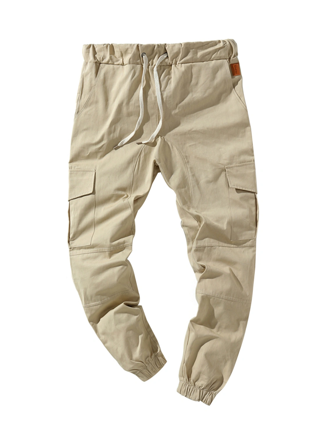 Men Solid Color Cargo Trousers, Loose Fit Drawstring Waist Long Pants