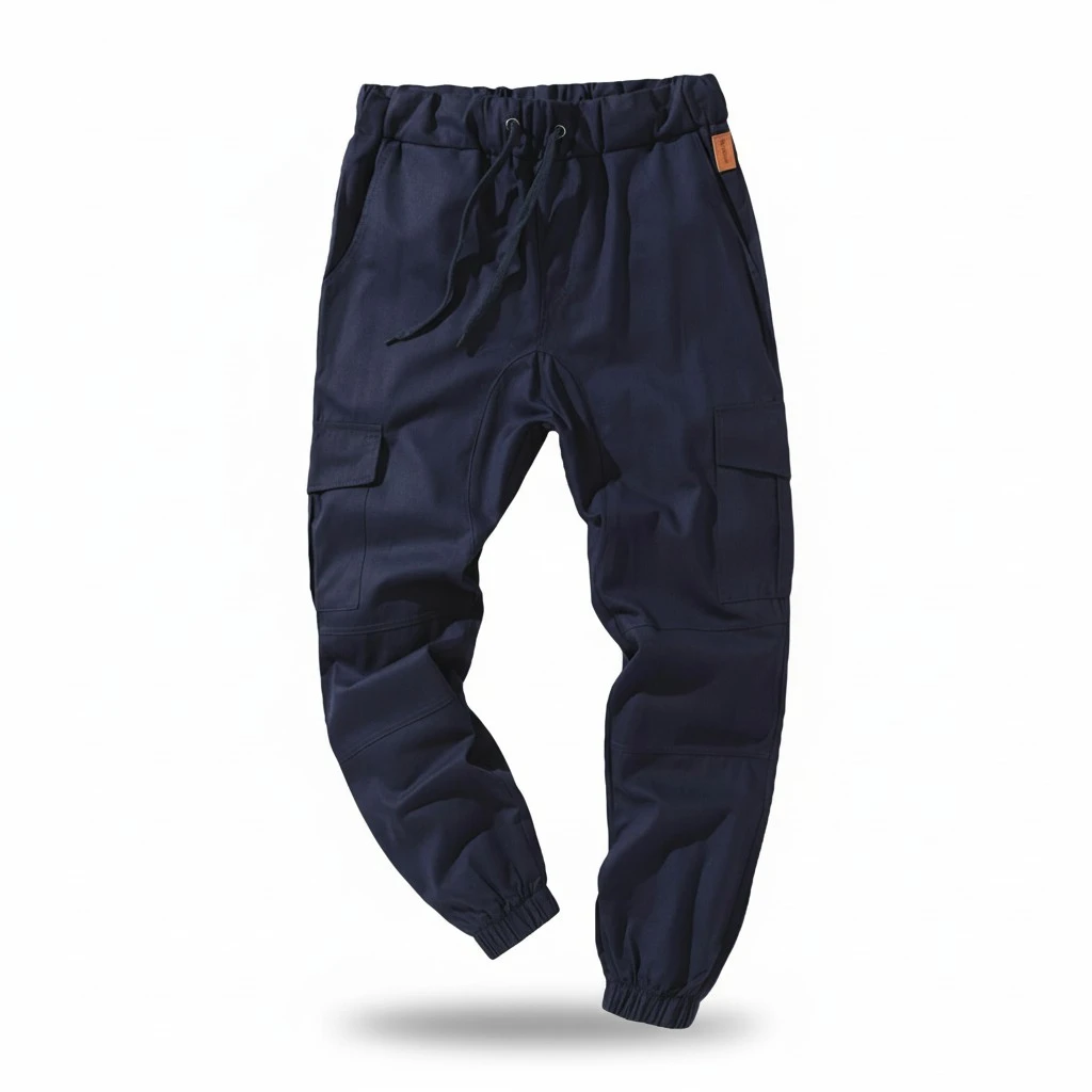 Men Solid Color Cargo Trousers, Loose Fit Drawstring Waist Long Pants