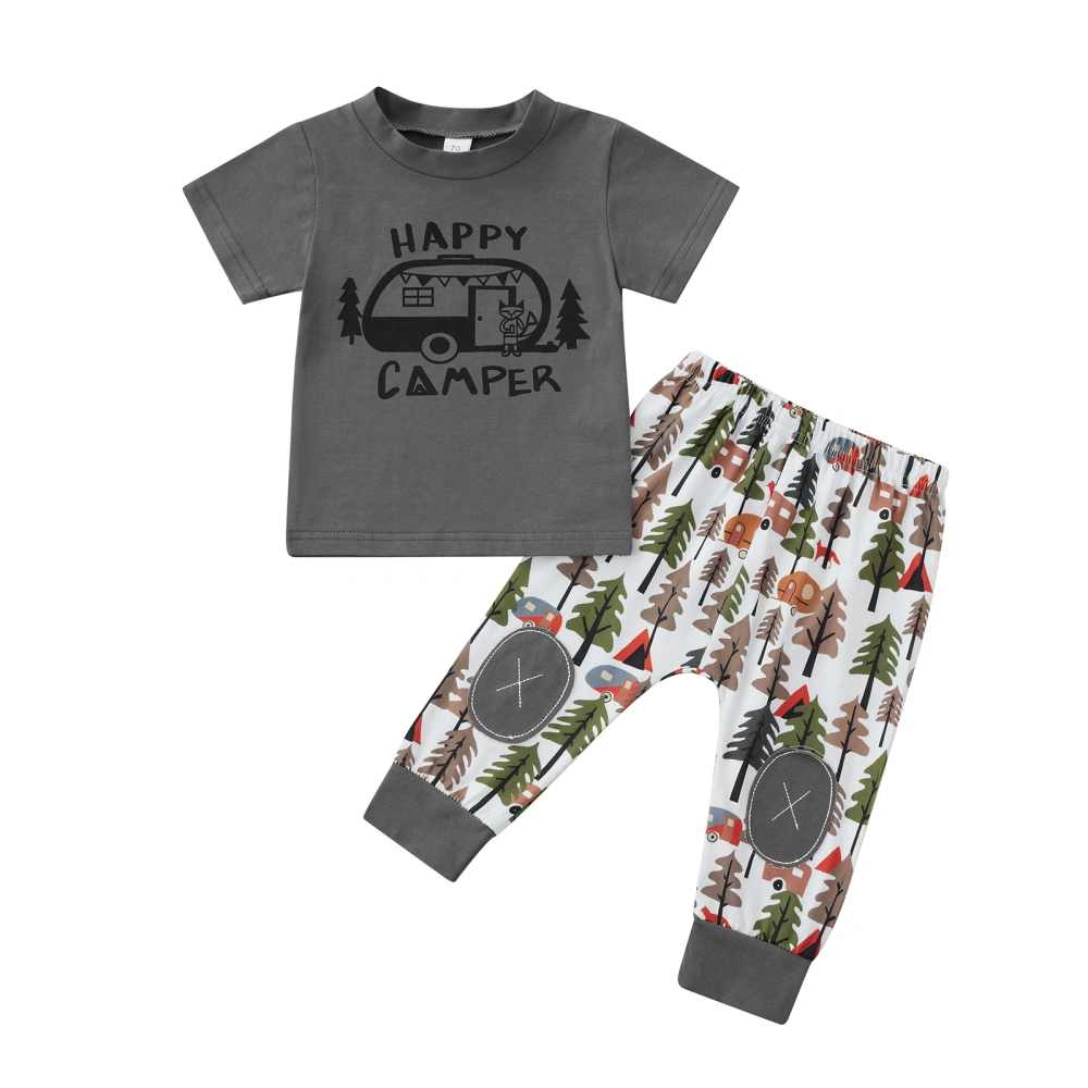 Baby Boys Summer Outfits, Letter O-Neck T-Shirt + Tree Long Pants