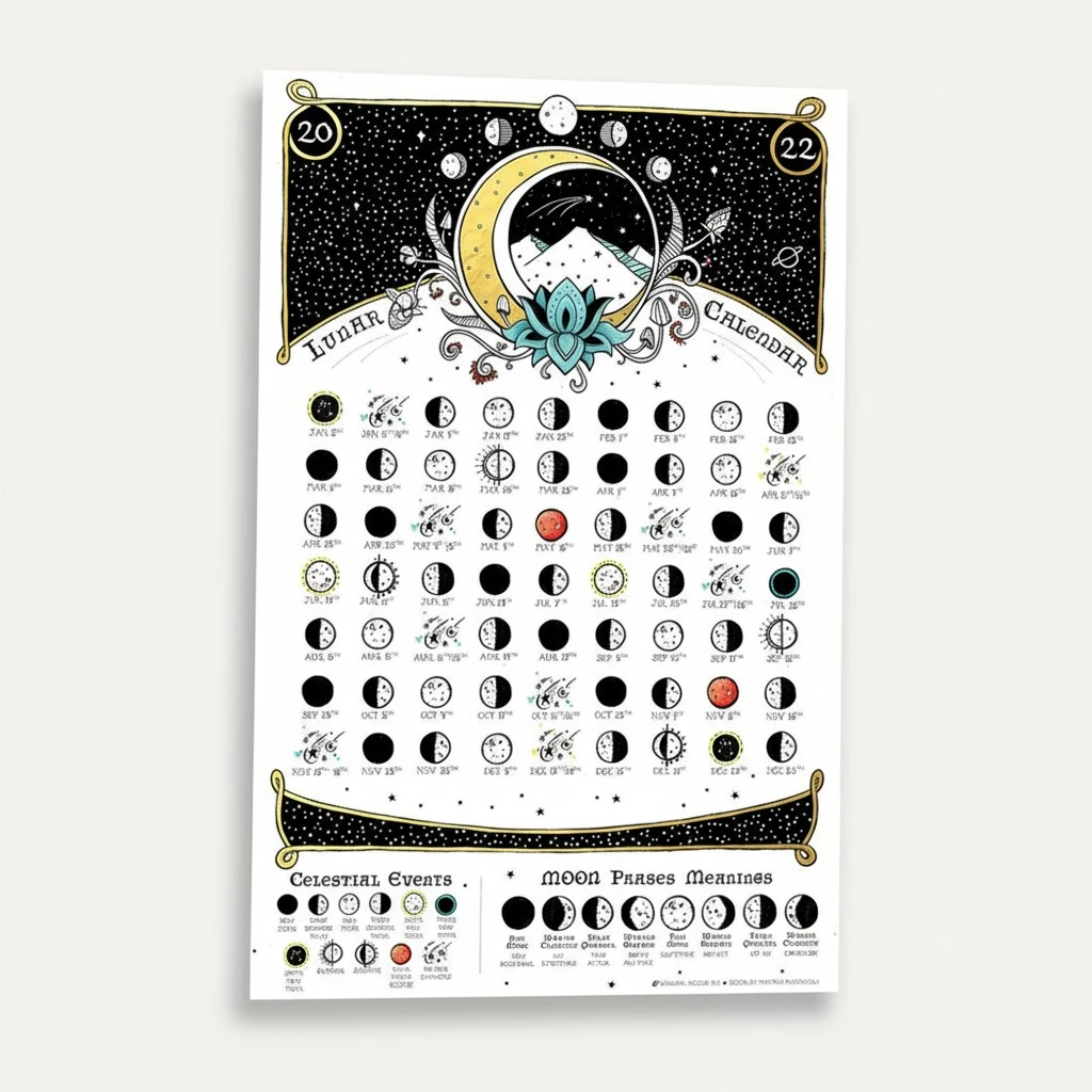 Moon Phase Calendar Poster Moon Tracker Space Wall Calendar 