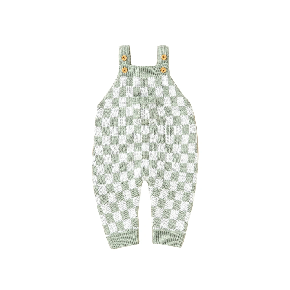 Baby Winter Sleeveless Checkerboard Print Knitted Button Jumpsuit