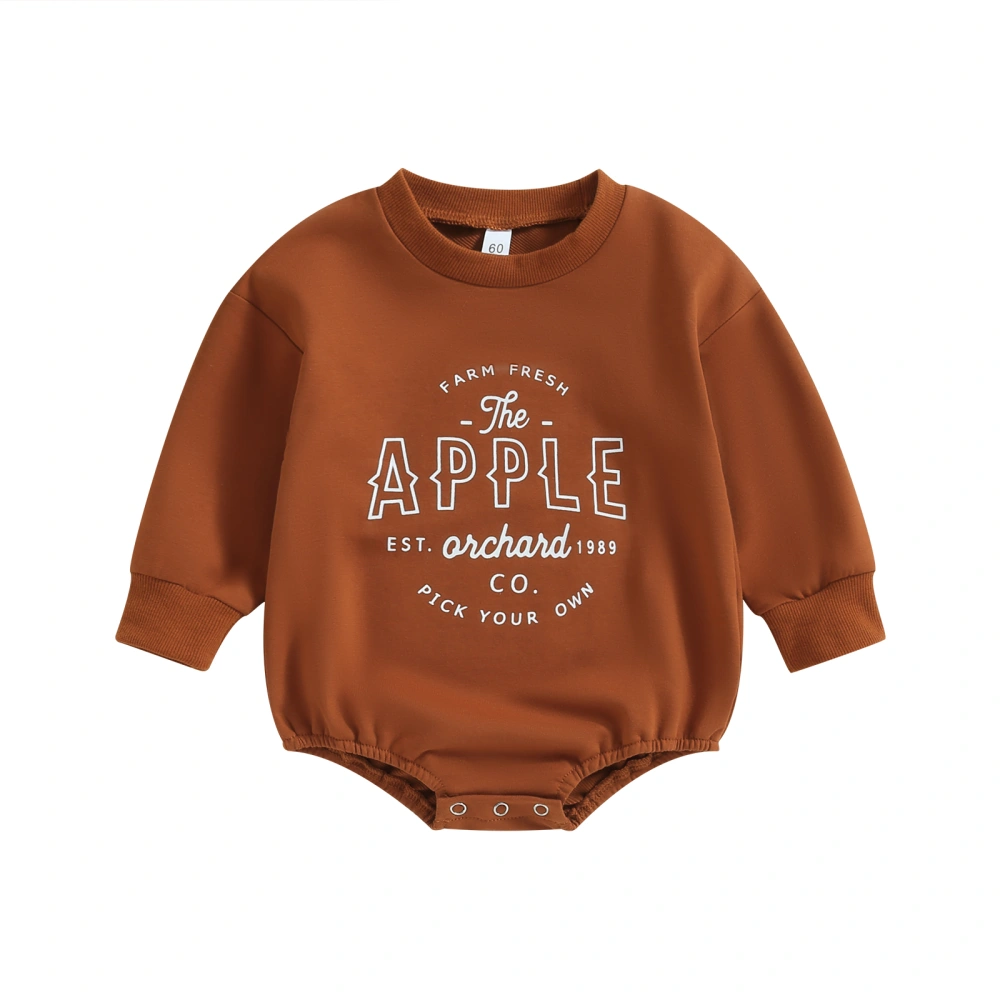 Baby Romper, Long Sleeve Crew Neck Letters Print Fall Bodysuit