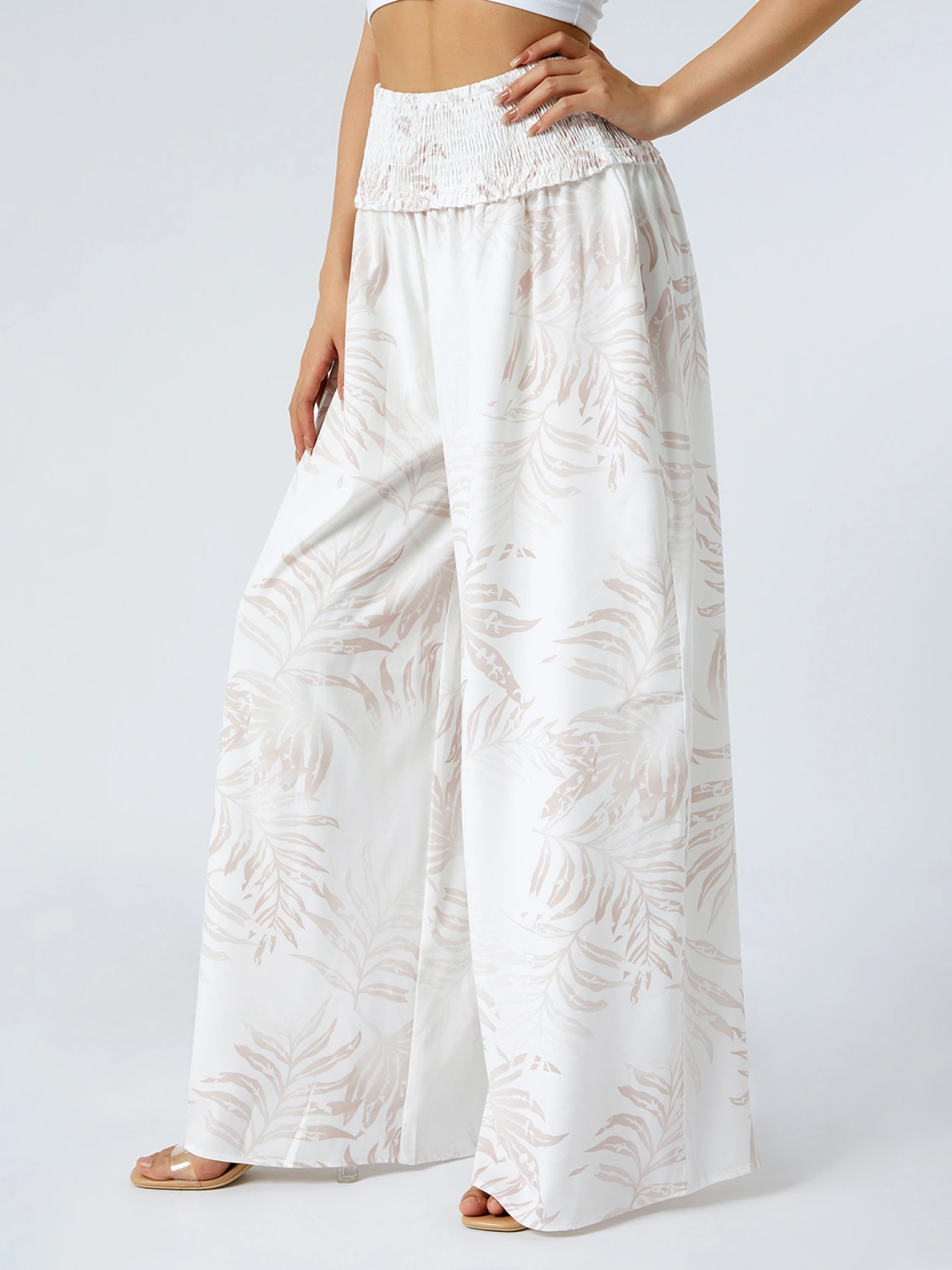 Women's Beach Pants, Loose Fit High Waist Printed Wide Leg Trousers