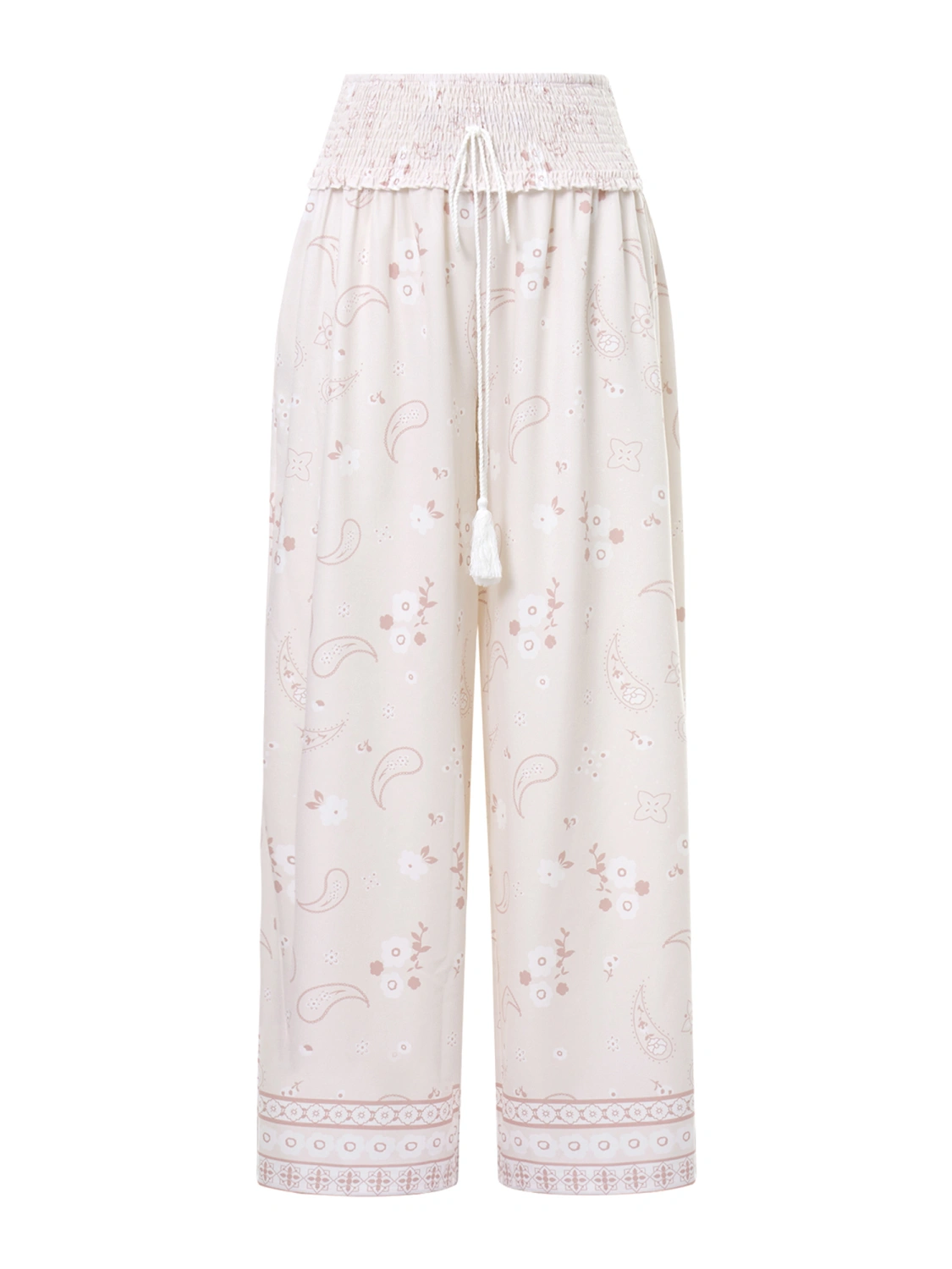 Women's Beach Pants, Loose Fit High Waist Printed Wide Leg Trousers