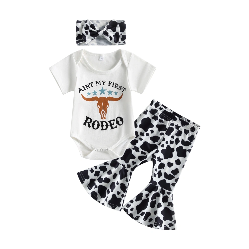 Baby Girls Pants Set, Letters Romper + Cow Pattern Pants + Headband