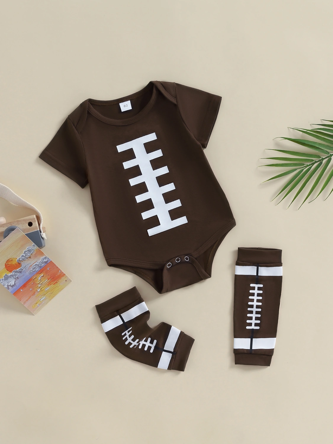 Baby 2Pcs Summer Outfits, Football Print Romper with Leg Warmers