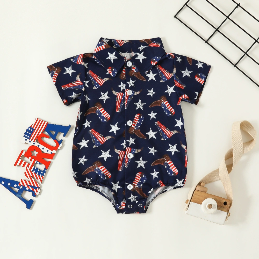 Baby Boy Romper, Short Sleeve Boots/Bull Head Print Summer Bodysuit