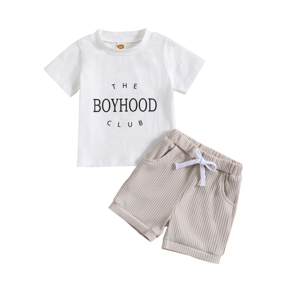 Baby Boys Shorts Set, Short Sleeve Letters T-shirt with Ribbed Shorts