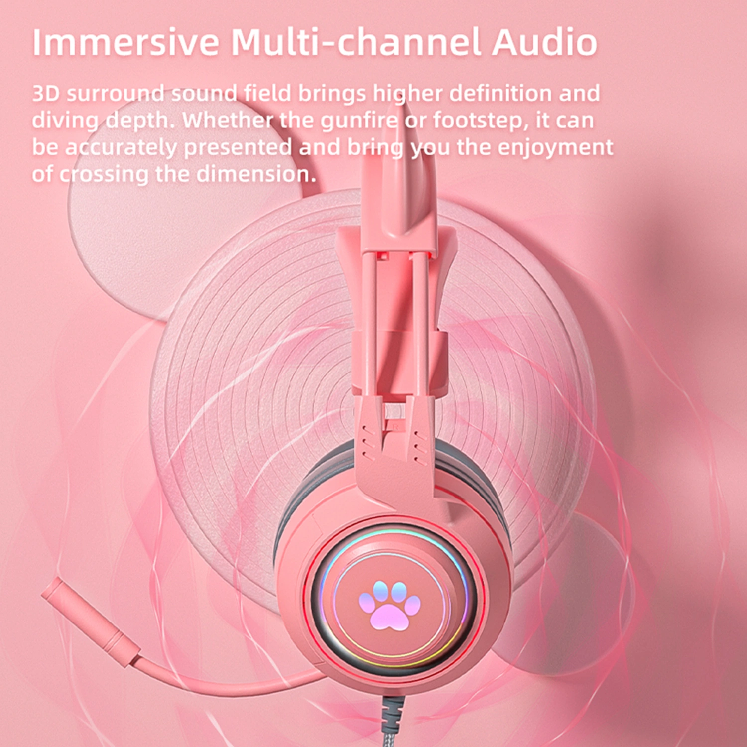 Volume Control LED Lighting Headphones, Portable Size Wired Headsets
