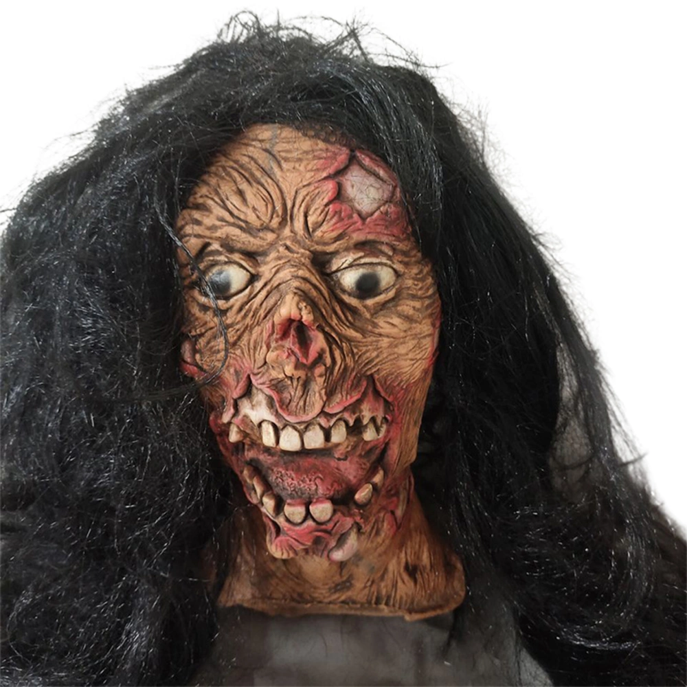 Halloween Horror Zombie Mask, Creepy Female Devil Mask with Black Wigs