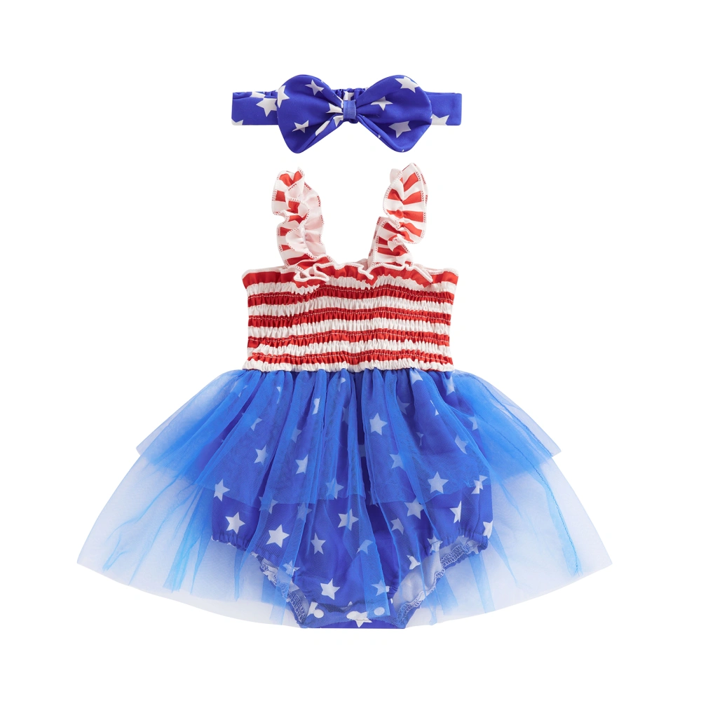 Baby Girls Romper Set, Striped Stars A-line Tulle Dress + Headband