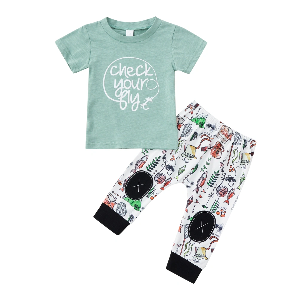 Baby Boy 2 Pcs Outfit Letter Print T-shirts Cartoon Fish Pattern Pants