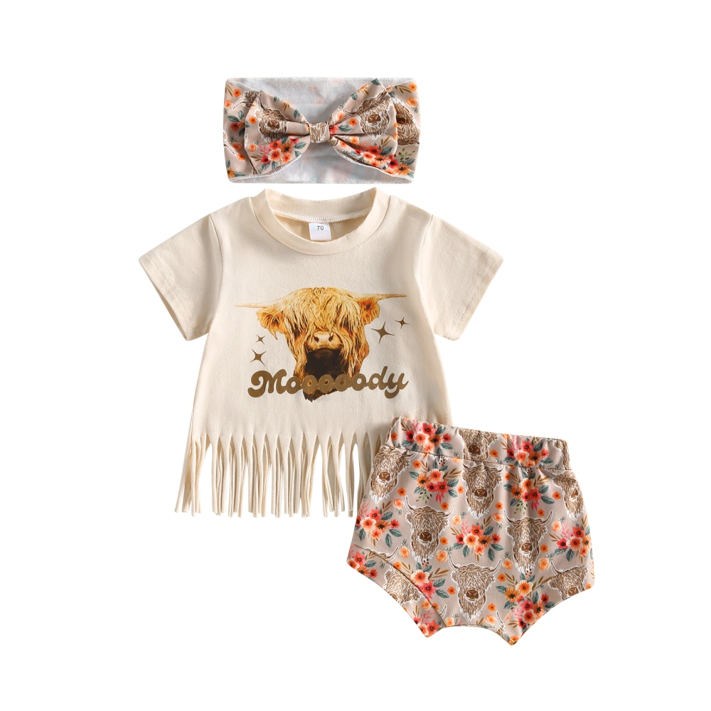 Girls Short Sleeves Shirt + Floral Short Pants + Headband Suit