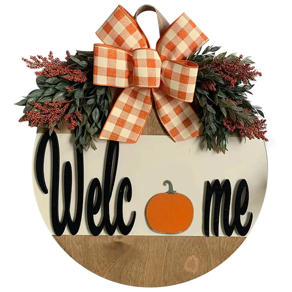 Fall Wreath, Artificial Pumpkin Sunflower Wreath Wood Hanging Sign