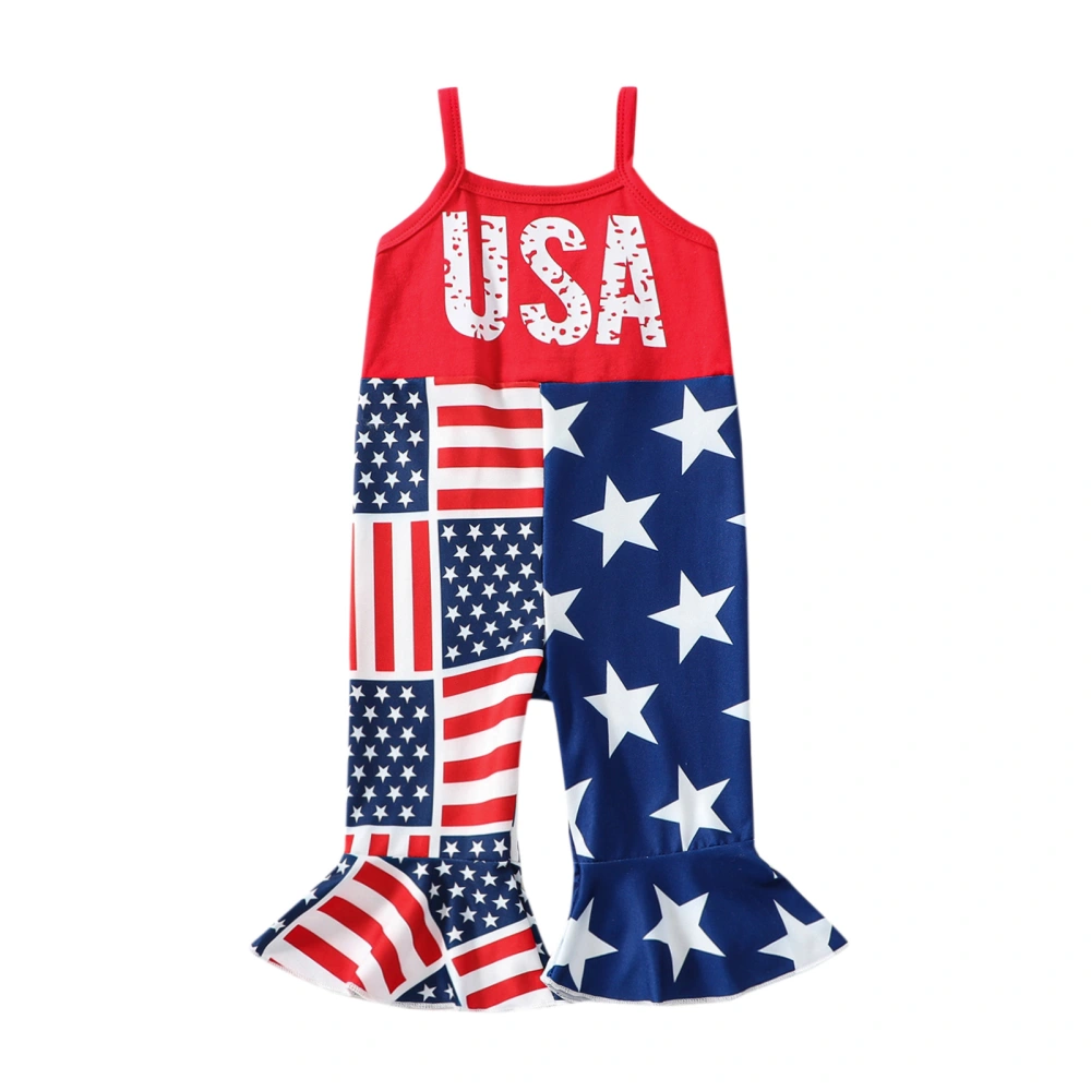 Toddler Girl 4th of July Jumpsuit, Sleeveless Letter Romper Overalls