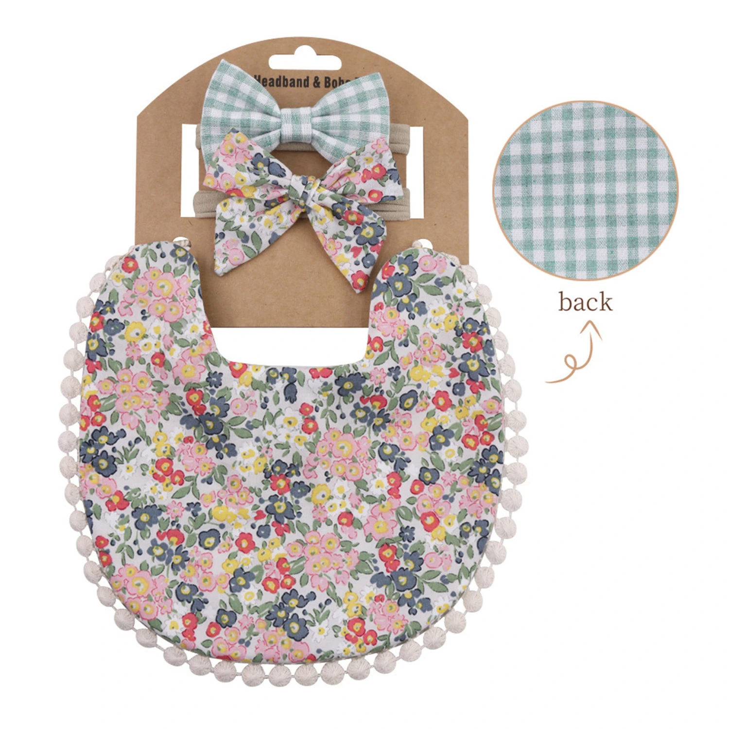 Baby Girls Bib and Headdress, Newborn Double Side Saliva Towel