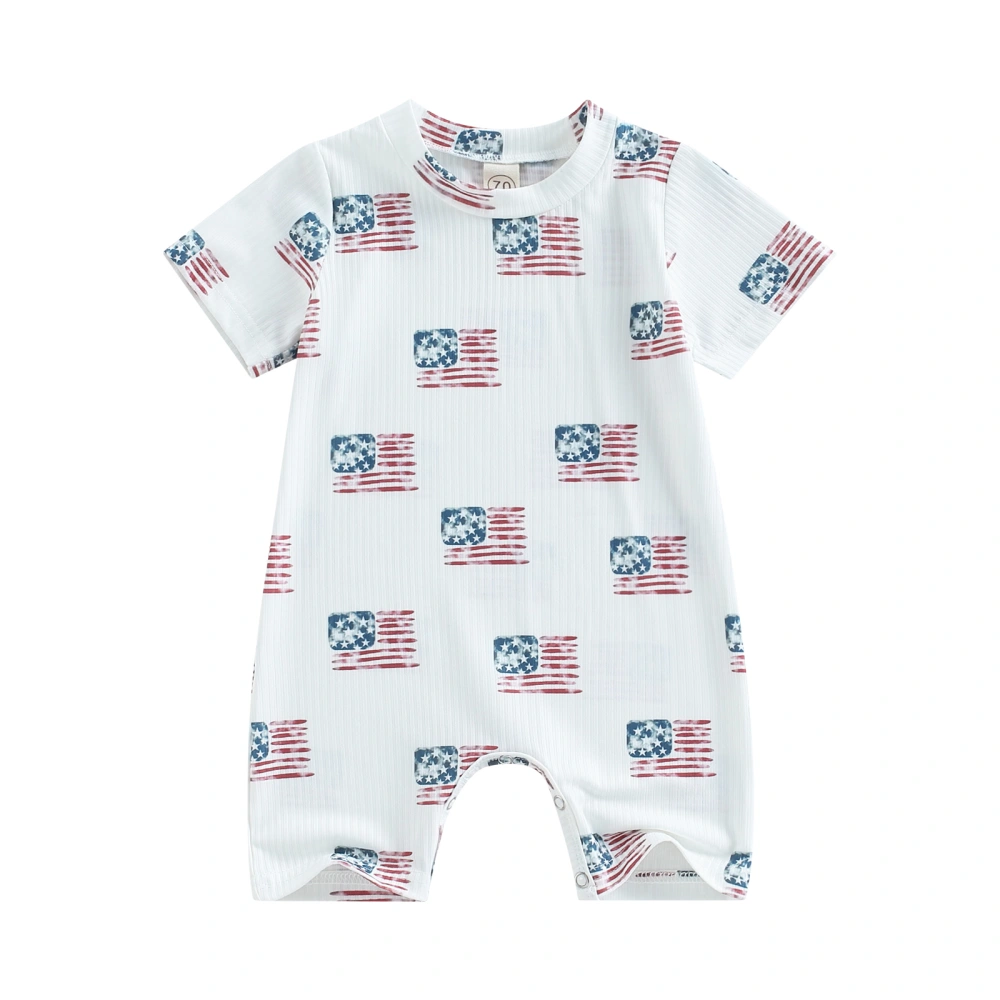 Baby 4th of July Jumpsuit, Short Sleeve Rainbow/Flag/Dinosaur Romper