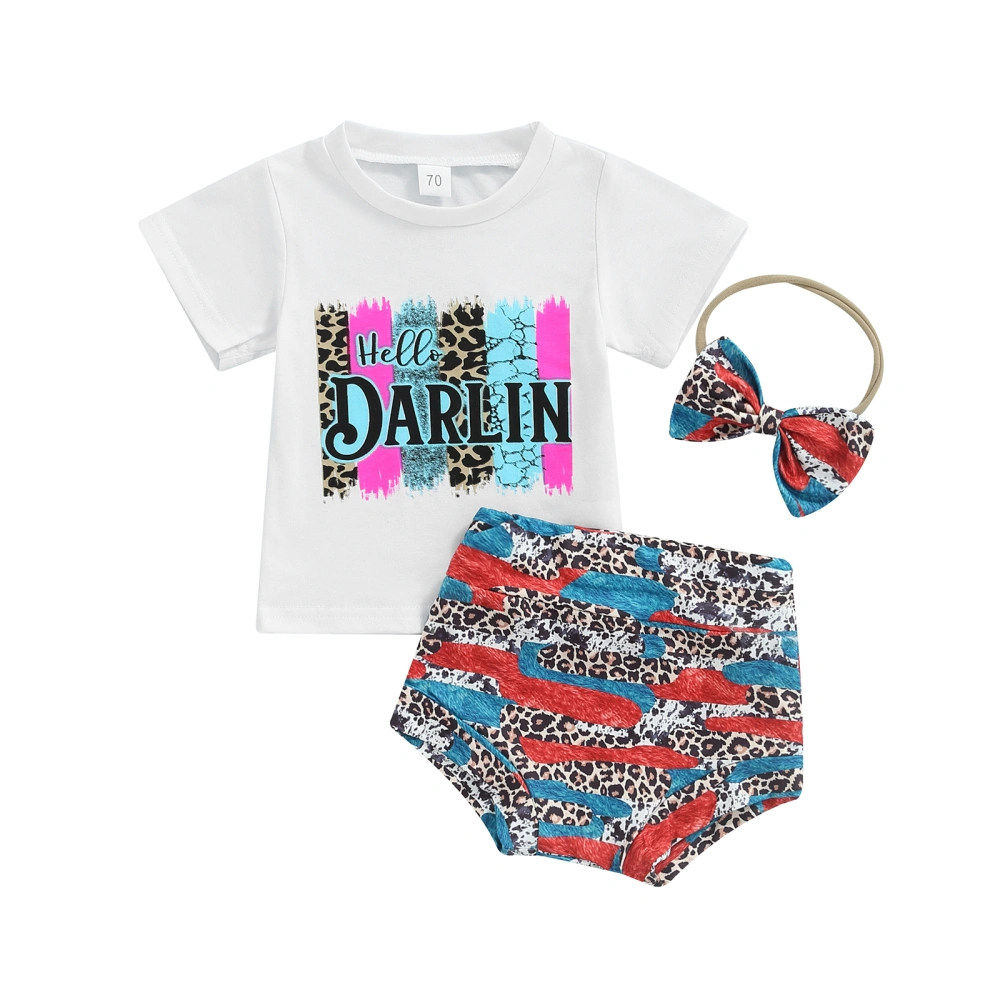 Infant 3Pcs Outfits, O-Neck Letter Tops + Colorful Shorts + Headband