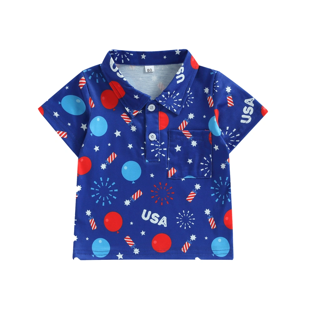 Toddler Boys Short Sleeve Lapel Stars/Heart/Hat Eyeglasses Print Tops