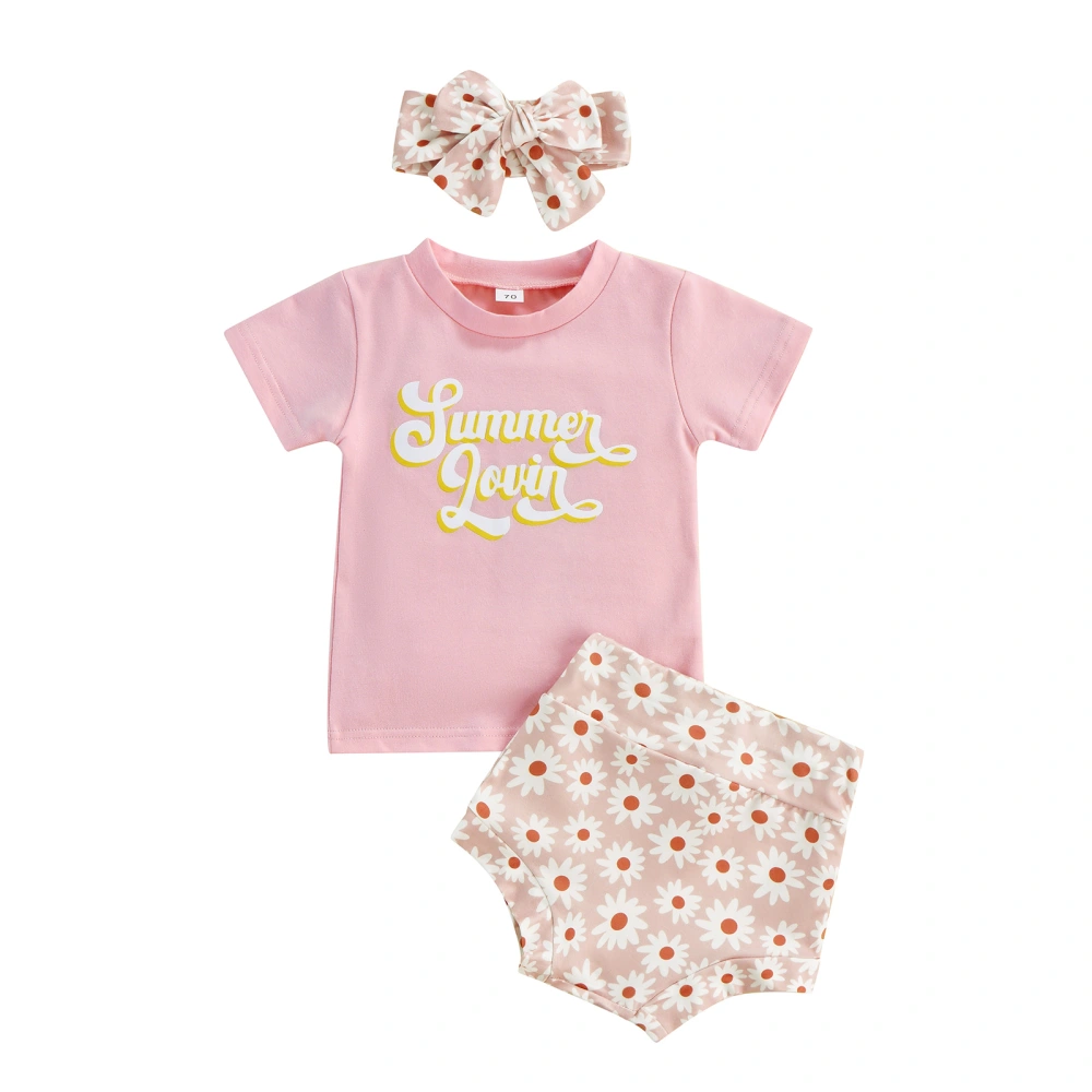 Baby Girl's Three-Piece Suit, Short Sleeve T-shirt + Shorts + Headband