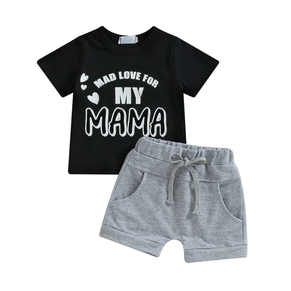 Baby Boys Shorts Set, Short Sleeve Letters Print T-shirt with Shorts