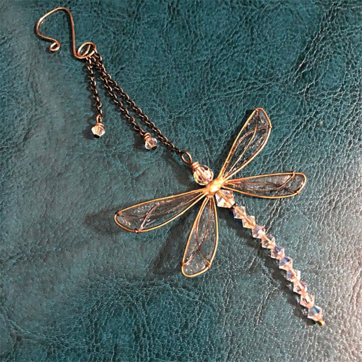 Crystal Pendant Dragonfly Window Wing Metal Wind Chime, Transparent