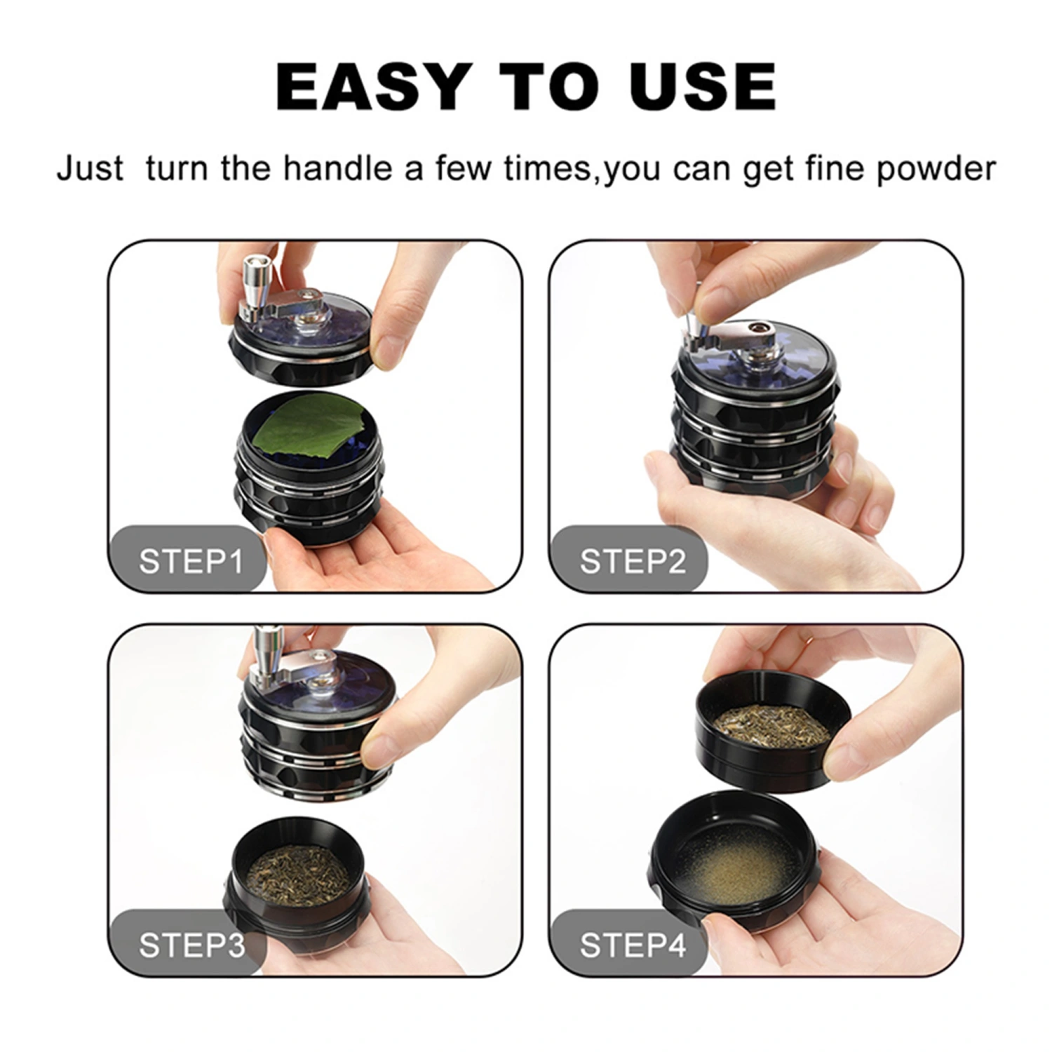 Black Hand Operated Sunroof Bacco Grinder, Four Layer Aluminum Alloy