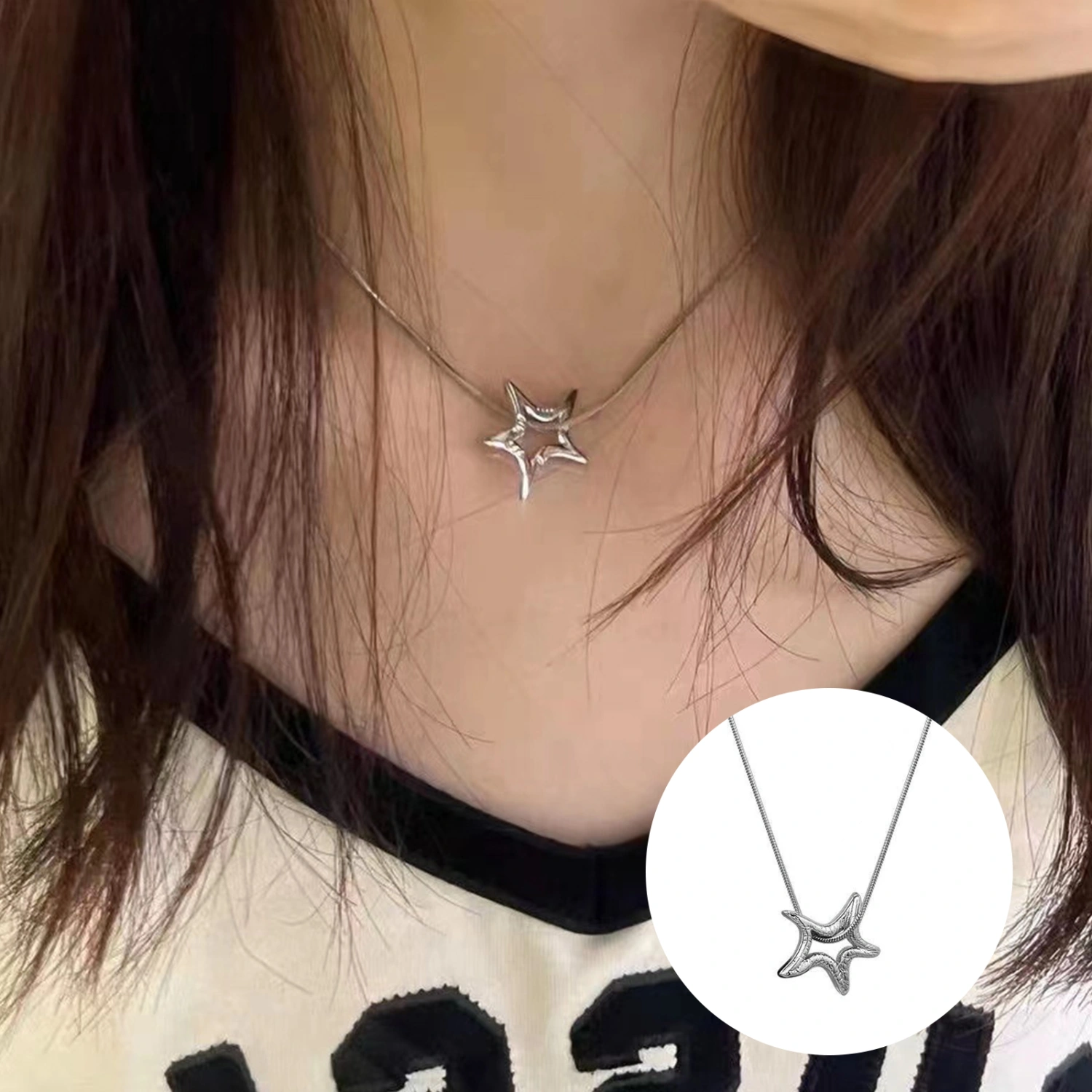 Women Starfish Necklace Charm Chain Sweater Necklaces with Pendant