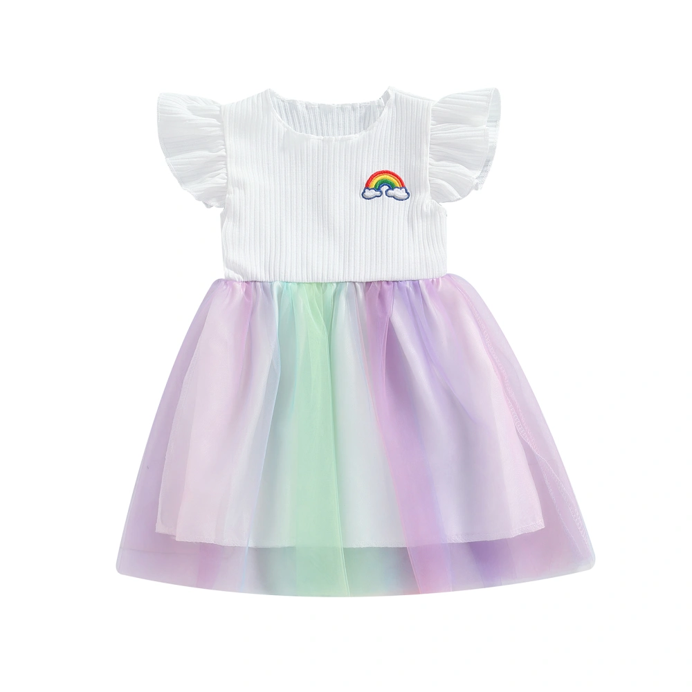 Toddler Girl Princess Dress, Flying Sleeve Colorful Mesh Layered Dress