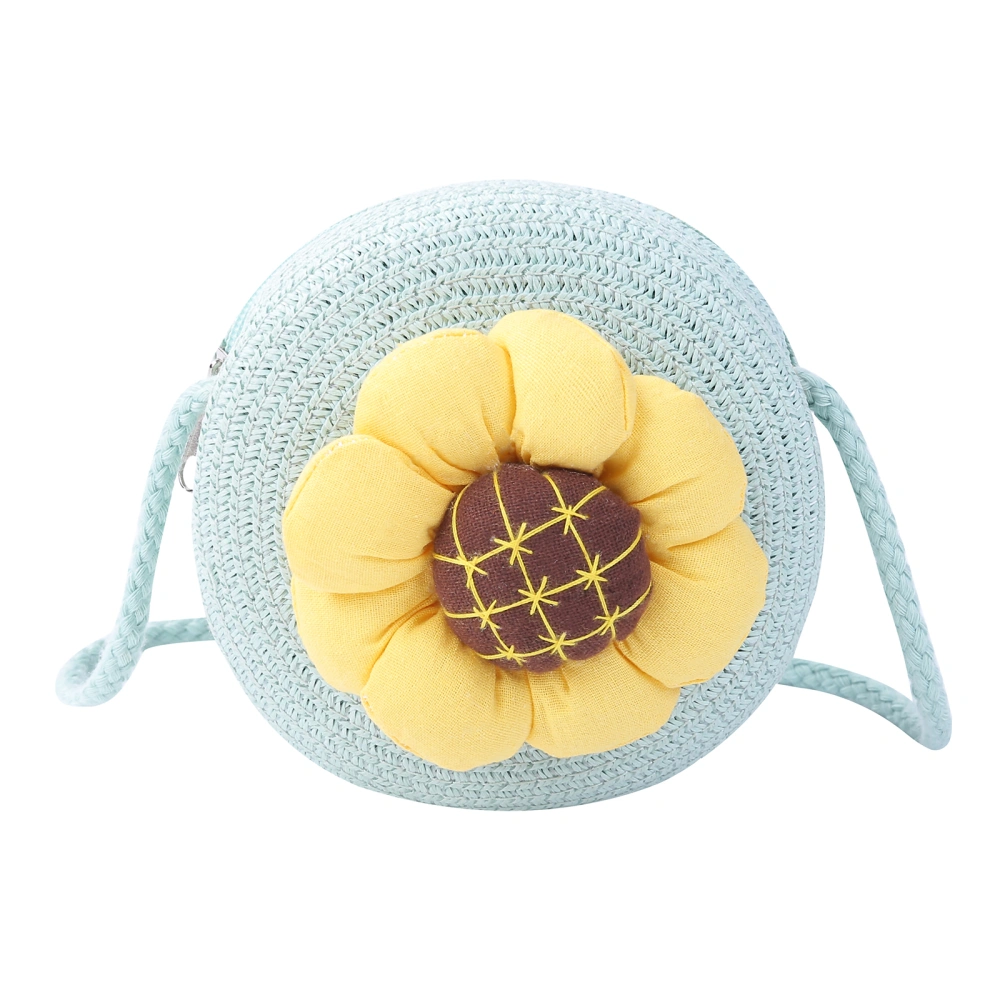 Girl's Shoulder Bag, Sunflower Decoration Round Shape Straw Handbag