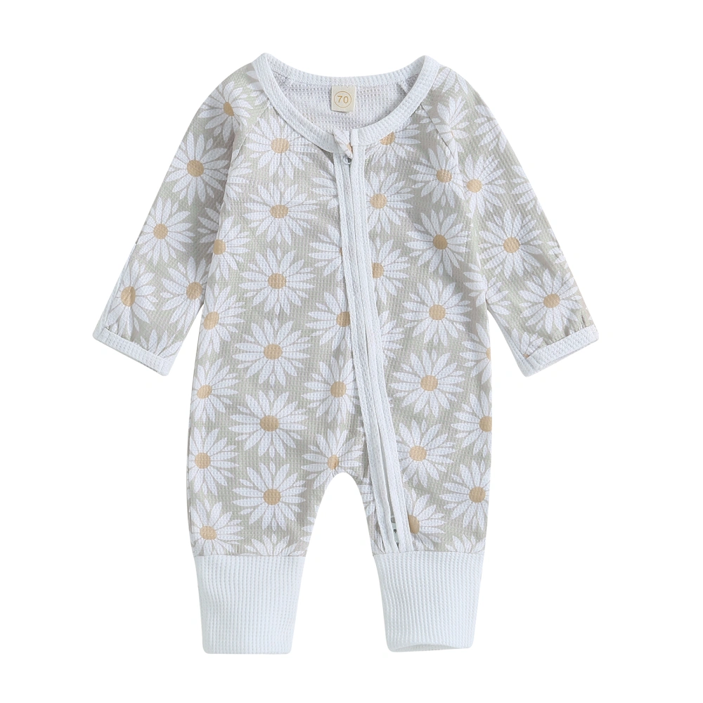 Baby Girls Long Sleeve Romper Casual Floral Print Zipper Jumpsuits