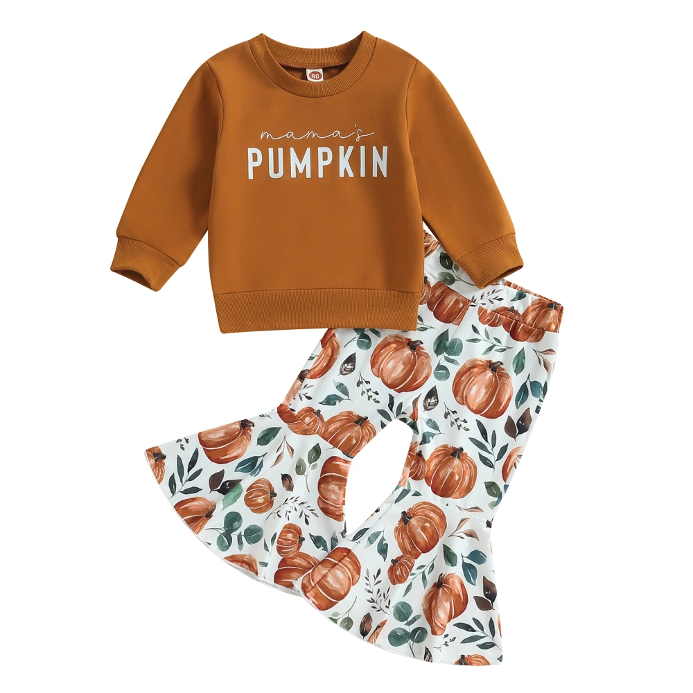 Girls Halloween Pants Set, Letters Print Sweatshirt Pumpkin Pants