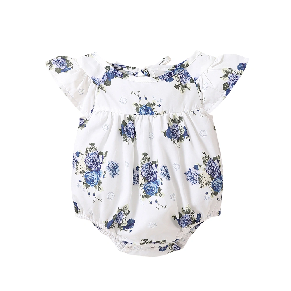 Baby Girl Summer Romper, Fly Sleeve Tie-up Back Floral Print Bodysuit