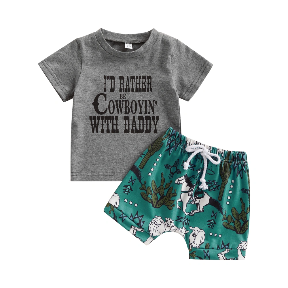 Baby Boys Shorts Set, Short Sleeve Letters T-shirt Animal Print Shorts