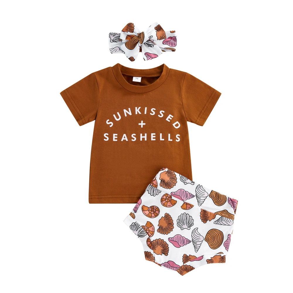 Baby Summer Outfits Short Sleeve Tops Shell Print Shorts Headband