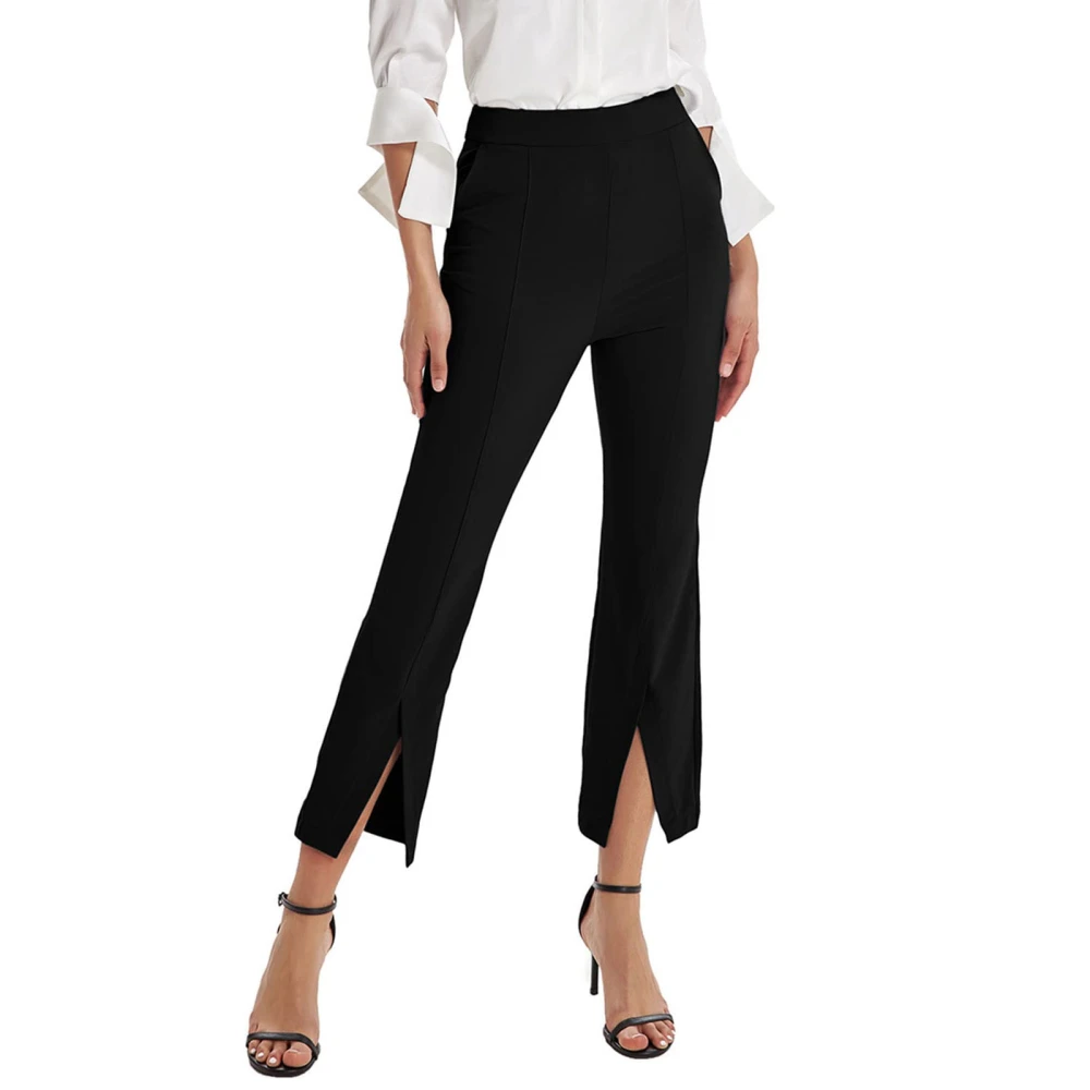 Cropped Pants, High Waisted Solid Color Flare Leg Split Trousers