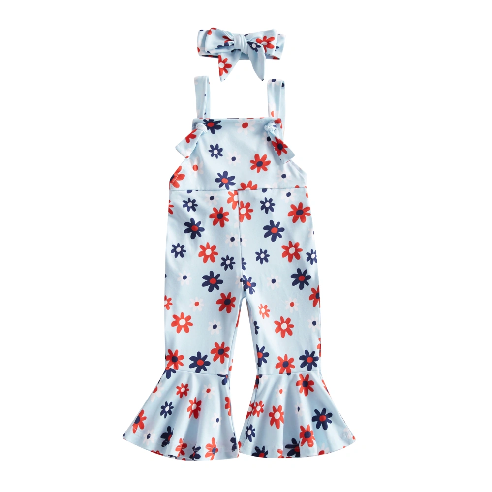 Kids Girl Suspenders Jumpsuit Floral Rompers Flare Pants and Headband