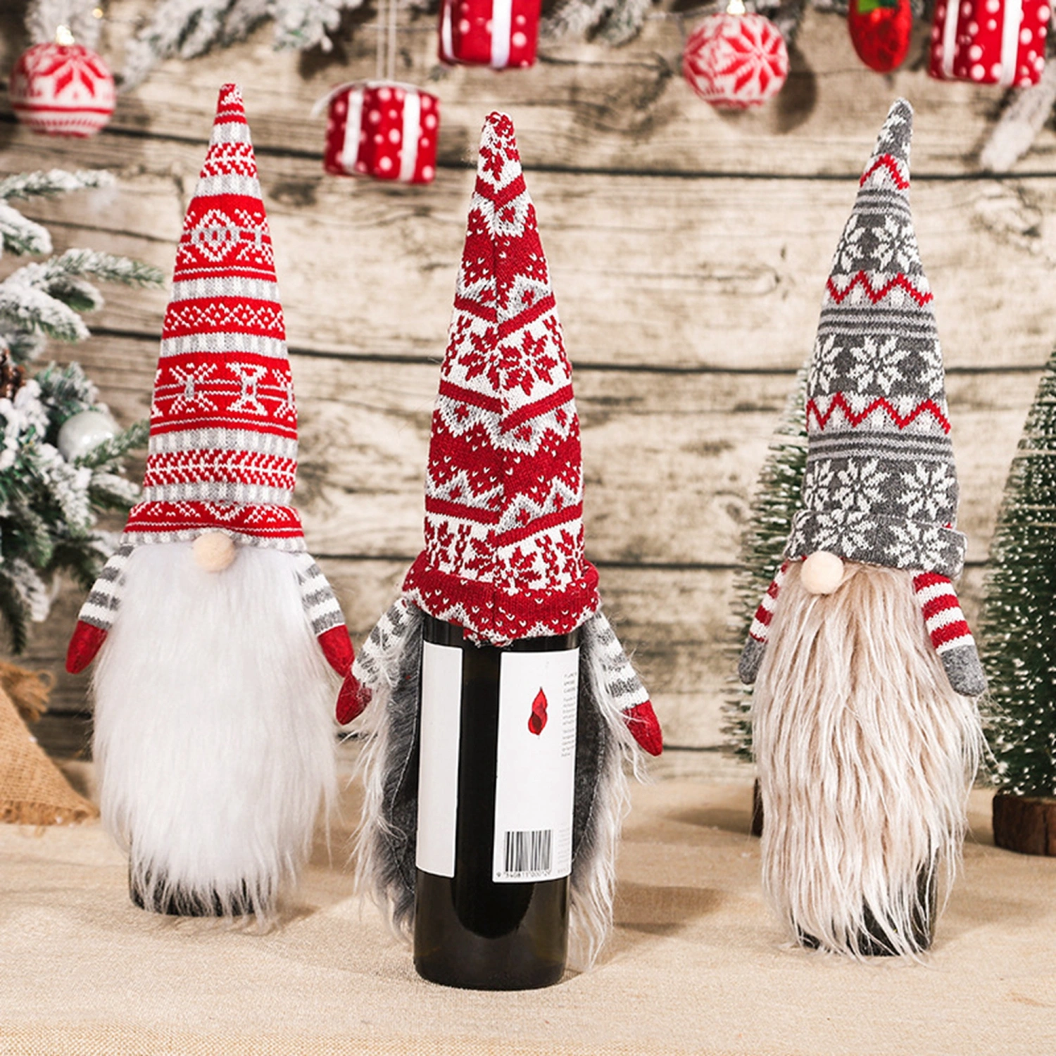 Christmas Gnome Wine Bottle Covers, Classic Tomte Wine Bottle Toppers