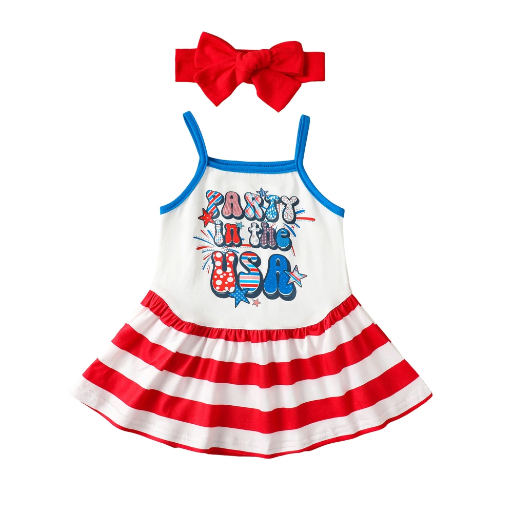 Toddler Girls Sleeveless Letter Stripe Patchwork Dress + Headband