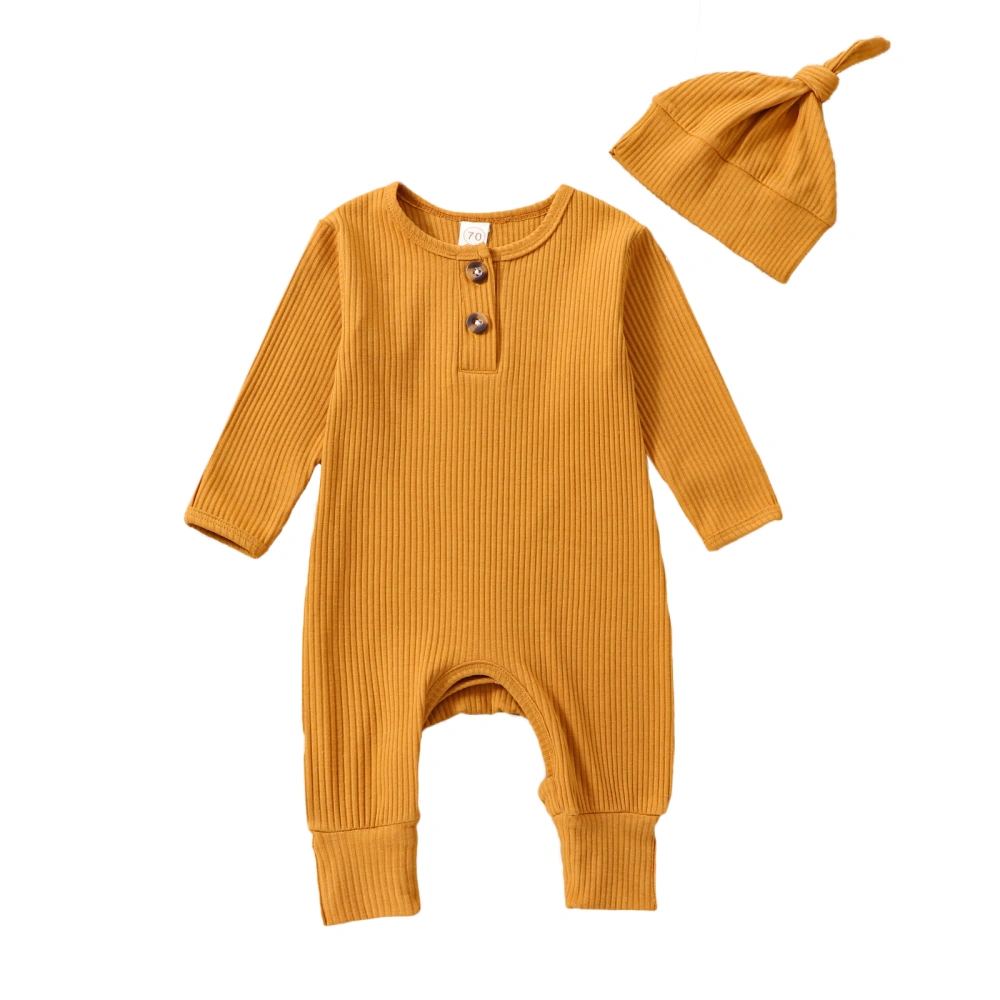 Baby Boy Casual Jumpsuit Set Ribbed Long Sleeve Romper and Beanie Hat