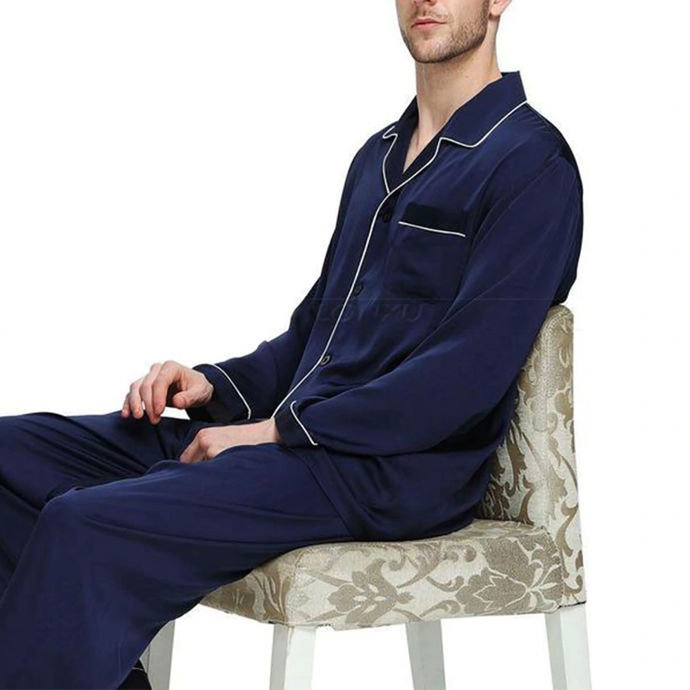 Nightwear Set, Men’ s Turn-Down Collar Long Sleeve Tops+ Long Pants