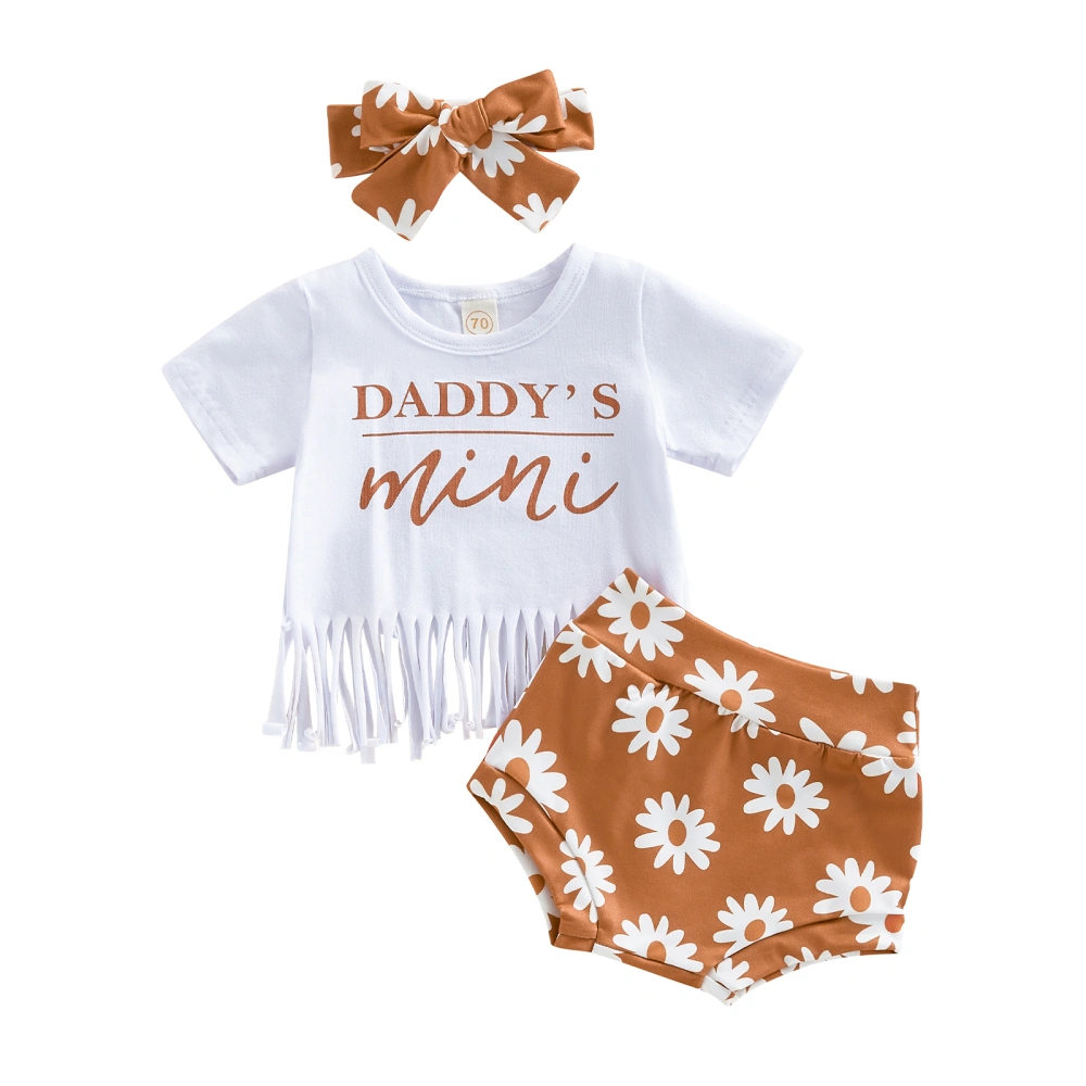 Baby Girls Shorts Set Letters Print T-shirt + Flower Shorts + Hairband