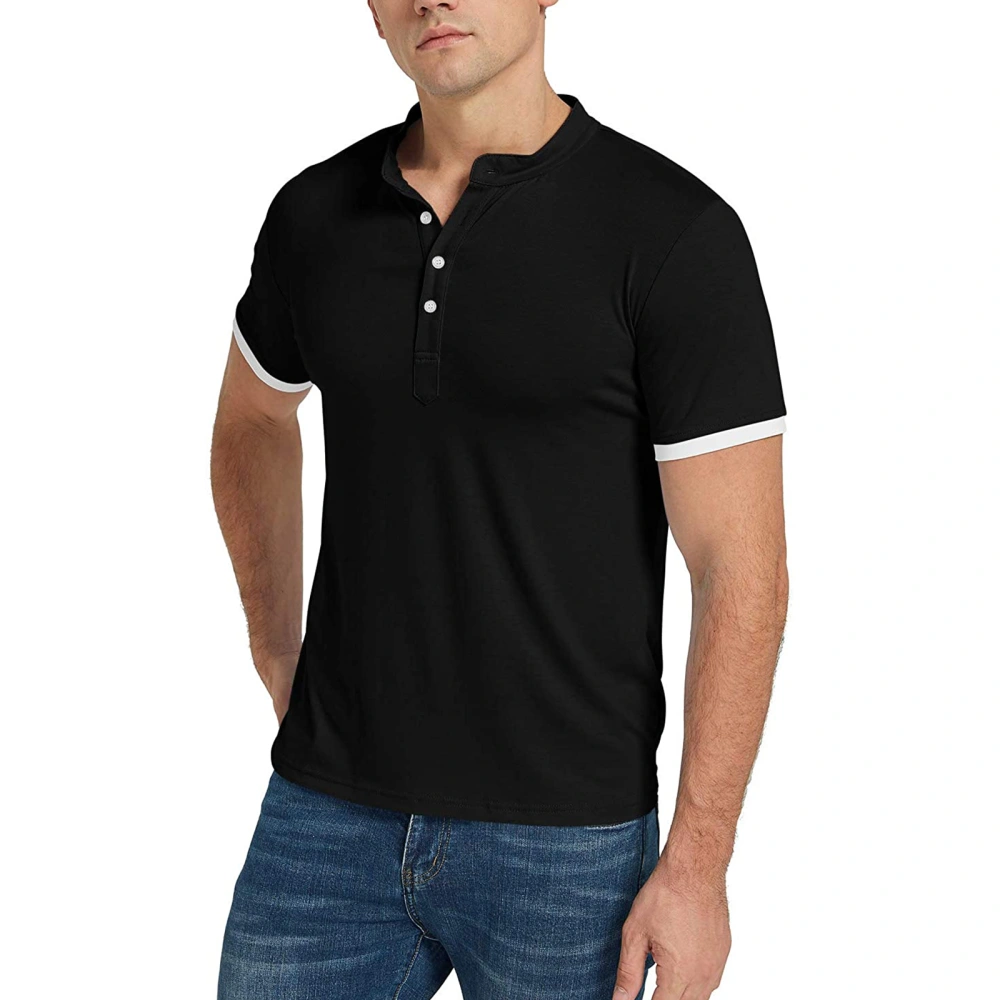 Men’ s Tops, V-Neck Short Sleeve Pullover Polo Shirt with Buttons