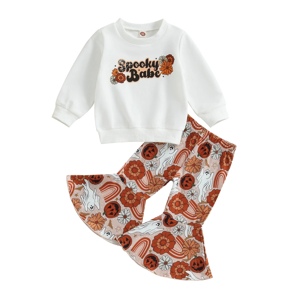 Baby Girl Fall Outfits Floral Letter Print Tops + Bell Bottoms Set