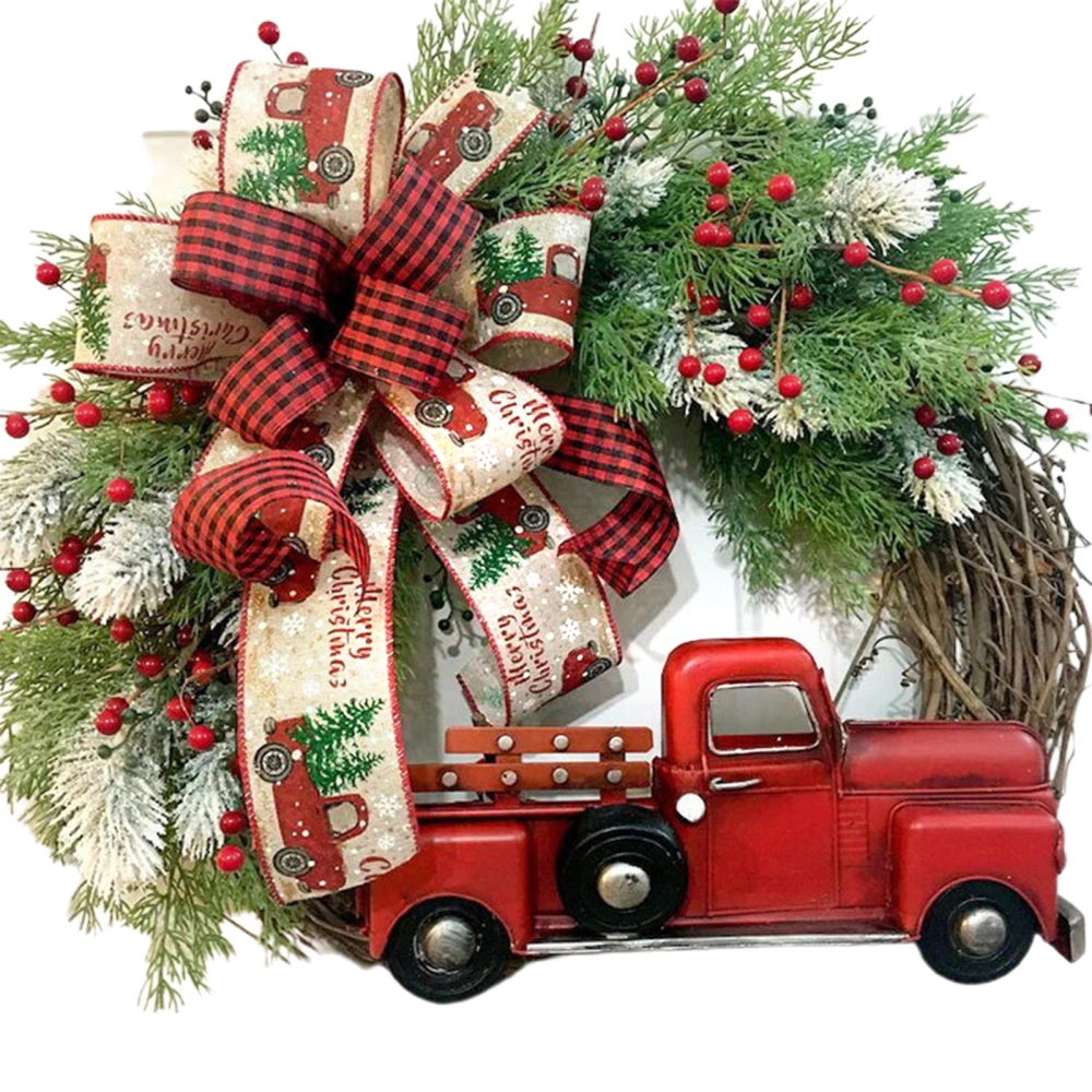 Christmas Wreath, Rustic Artificial Red Truck Wreath with Bowknot