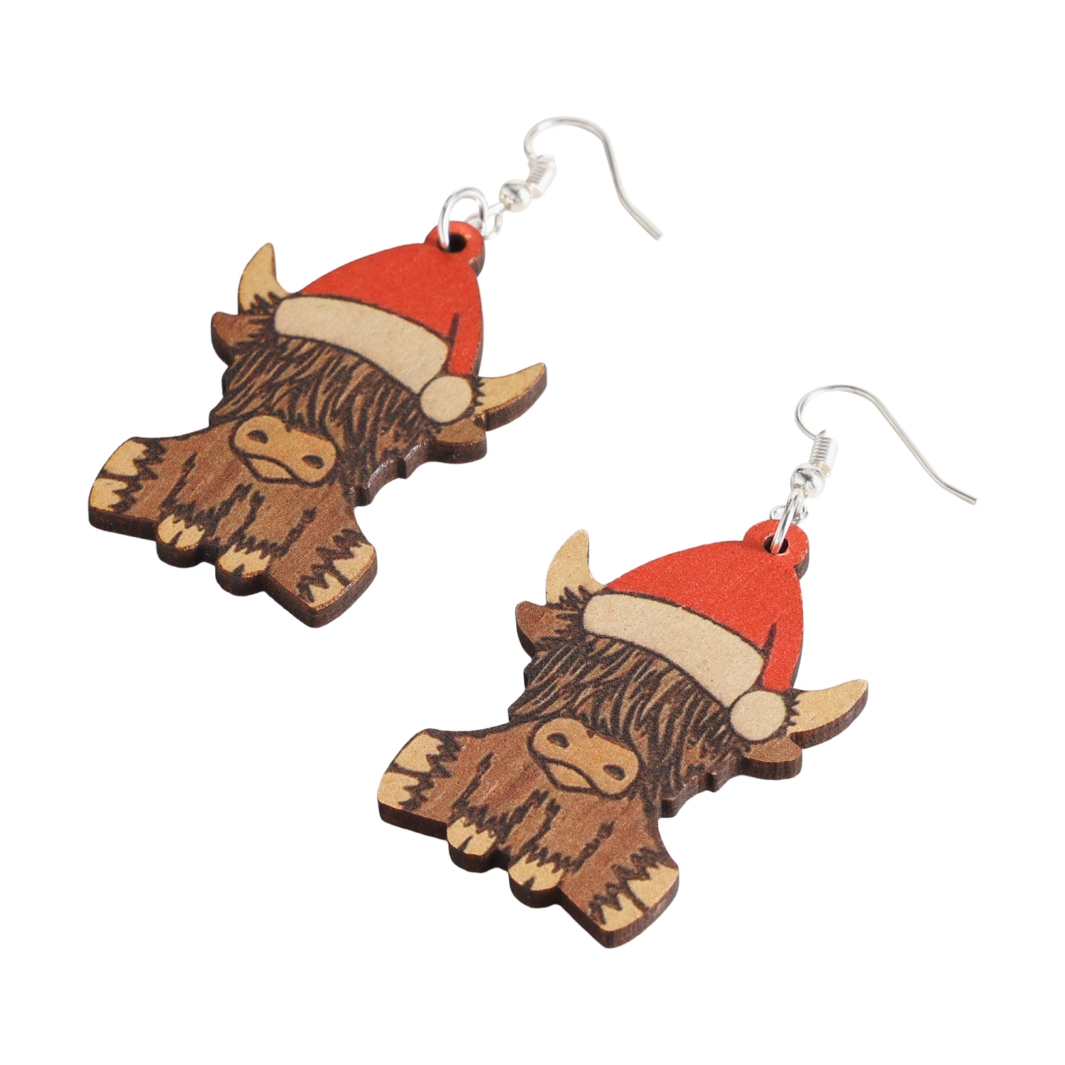 Christmas Dangle Earrings, Cute Highland Cow Drop Earrings for Women